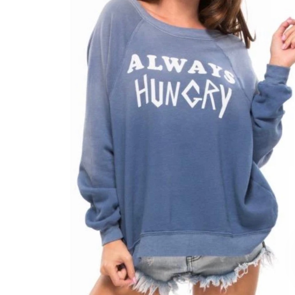Wildfox Blue 'Always Hungry' Sweatshirt fits big